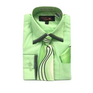 Prime Time Boys Green Dress Shirt Green Black Cream Tie Hanky Set Sizes 4 - 7